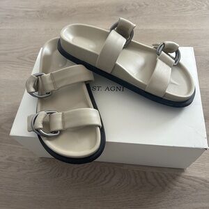 St. Agni Ecru Sandals with Metal Accents - LIKE NEW